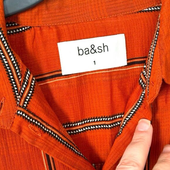 Ba&sh Robe Kinda Button Front Shirt Dress Orange Stripe Midi Dress NWT Small - Picture 3 of 10